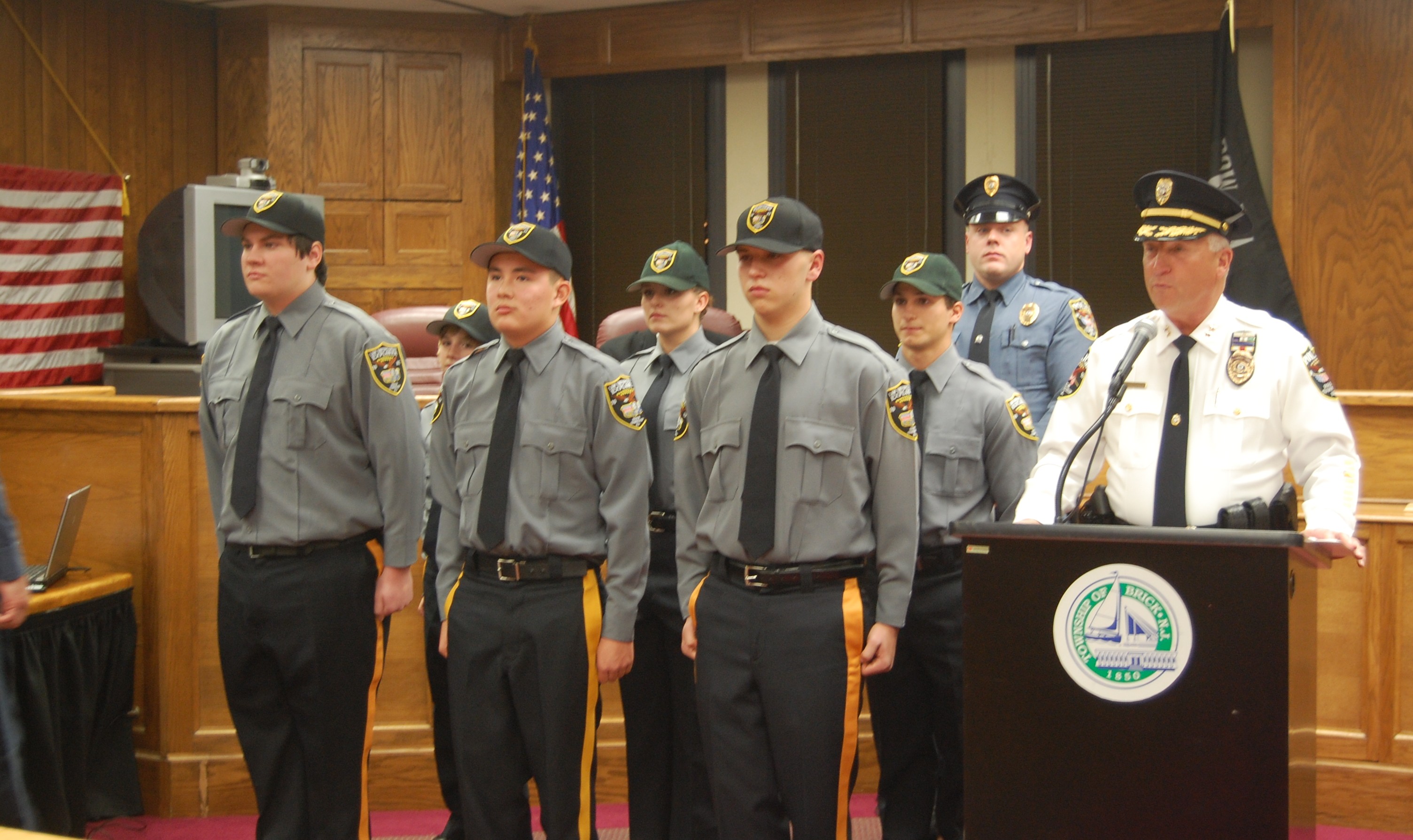 Brick newest police explorers standing with Chief Nils R. Bergquist (Photo: Daniel Nee)