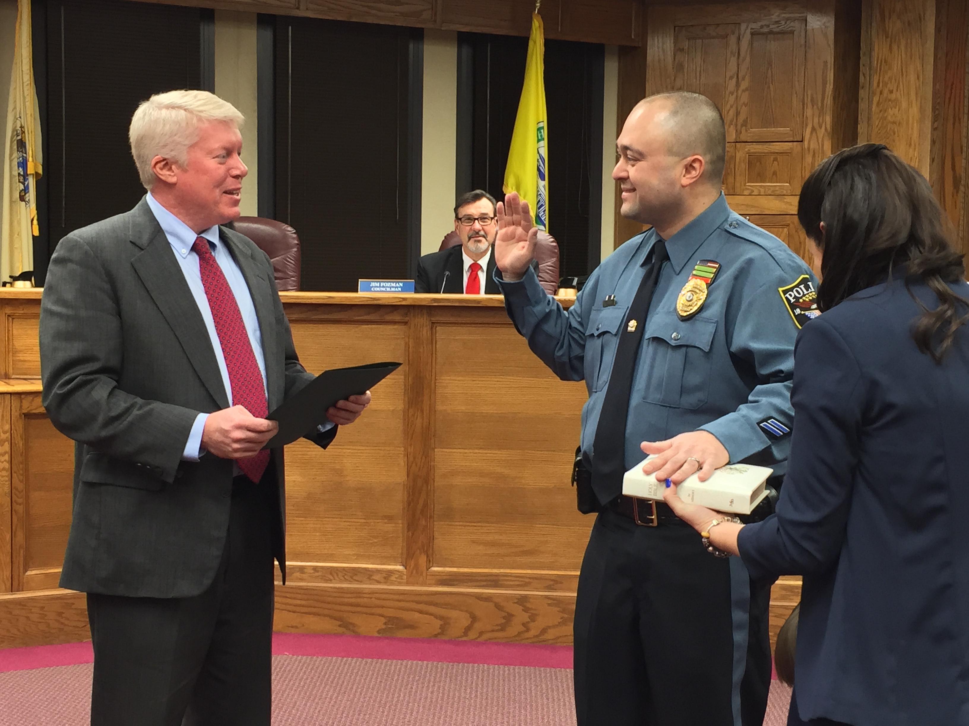 Brick Police Officer Joshua Jensen is sworn in as a sergeant, Feb. 4, 2015. (Photo: Daniel Nee)