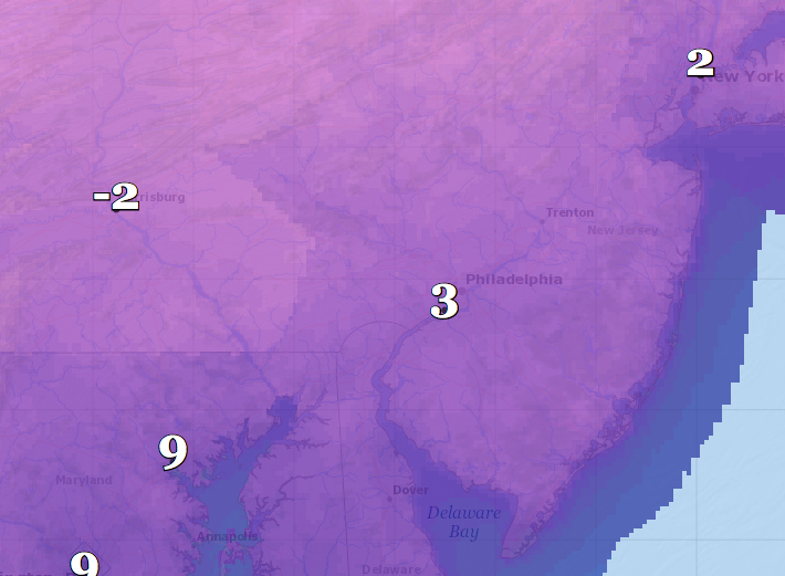 A forecast map showing low temperatures possible through Sunday night. (Credit: NWS) Click to Expand.