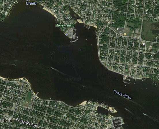 Gladney Avenue, where a vehicle was seen entering the ice on the Toms River, is located near Money Island. (Credit: Google Maps)