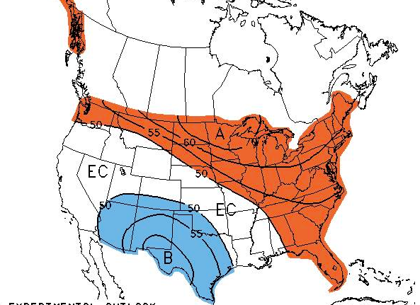 The 3-4 week trend from the NWS. (Credit: NWS)