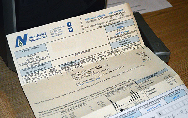 A New Jersey Natural Gas service bill. (File Photo)
