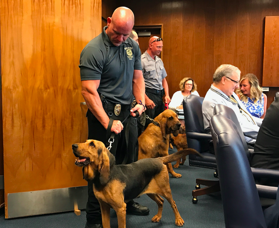 Ocean County Sheriff's officers with Gertrude, a department K9. (Photo: Daniel Nee)