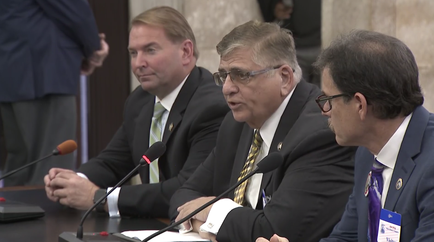 Sheriff Michael Mastronardy testifies at a hearing on marijuana legalization, Nov. 26, 2018. (Credit: NJTV/Pool Feed)