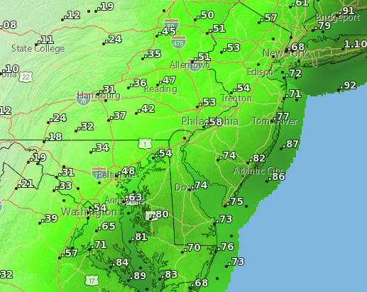 Potential rainfall amounts Weds-Thurs. (Credit: NWS)