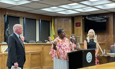 A grant recipient addresses the Brick Township council, July 2022. (Photo: Daniel Nee)