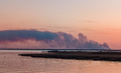 A controlled burn takes place March 6, 2023 in Lacey Township, as photographed from Normandy Beach. (Photo: Daniel Nee)