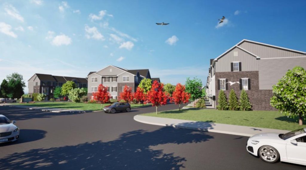 A rendering of the entrance to a 60-unit multifamily complex proposed in Brick Township. (Credit: Planning Document)