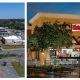 The Brick sports complex at the Foodtown property on Route 70, Sept. 2025 (left) and a Habit Burger location. (Photo: Shorebeat/ Yum Brands)