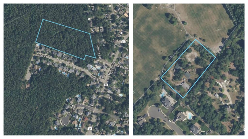 Two properties slated for open space preservation by Brick Township, Feb. 2026. (NJ Tax Map)