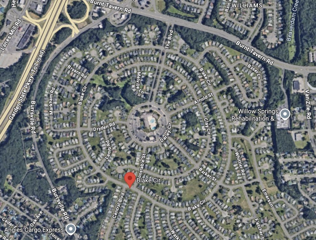 Blake Circle, Brick Township, N.J. (Google Earth)