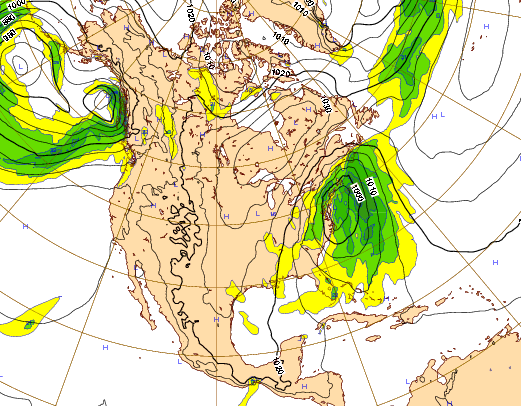 The EURO forecast model, showing a storm system off the east coast Tuesday and into Wednesday of next week. (Credit: ECMWF)