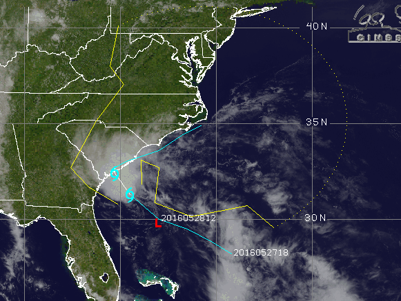 A track of Tropical Depression 2 Saturday, May 28. (Credit: CIMSS/Tropical)