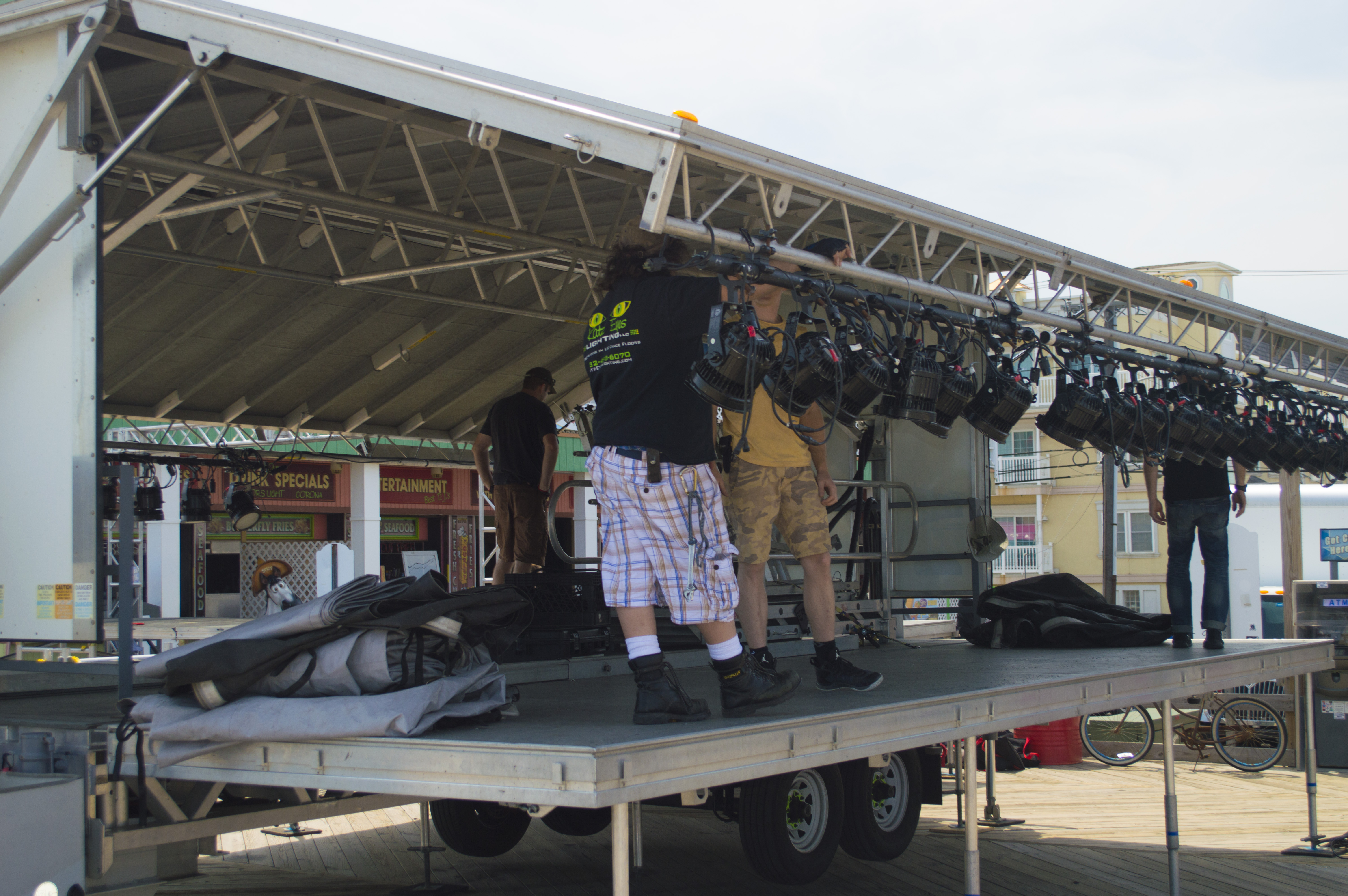Crews ready a stage for the May 27, 2016 performance by Bret Michaels. (Photo: Daniel Nee)