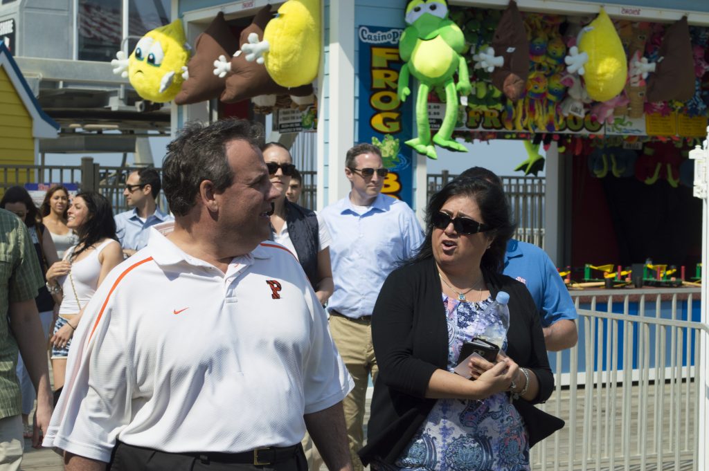 Chris Christie tours the Seaside Heights boardwalk, May 27, 2016. (Photo: Daniel Nee)