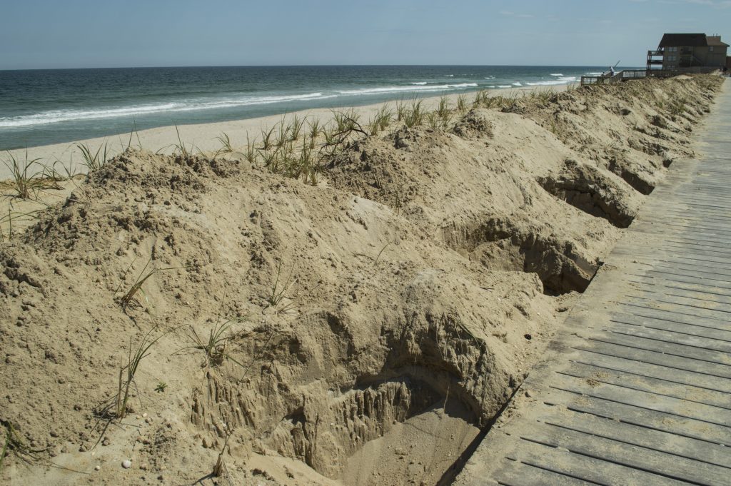 Holes dug in preparation for fence posts to be installed along the Ortley Beach boardwalk. (Photo: Daniel Nee)