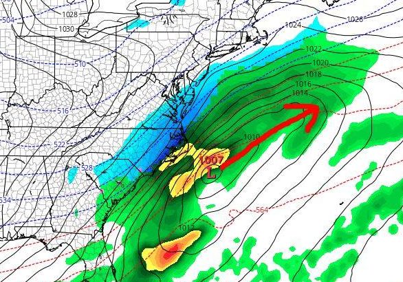 A forecast model showing a Jan. 7 coastal storm. (Credit: NWS)