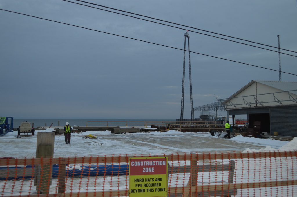 Construction work on the Casino Pier expansion, Jan. 9, 2017. (Photo: Daniel Nee)