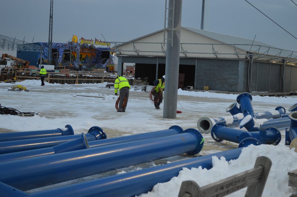 Construction work on the Casino Pier expansion, Jan. 9, 2017. (Photo: Daniel Nee)
