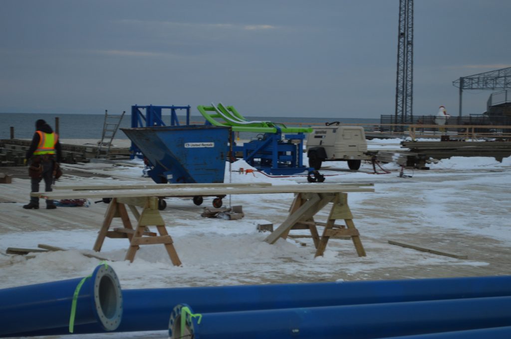 Construction work on the Casino Pier expansion, Jan. 9, 2017. (Photo: Daniel Nee)