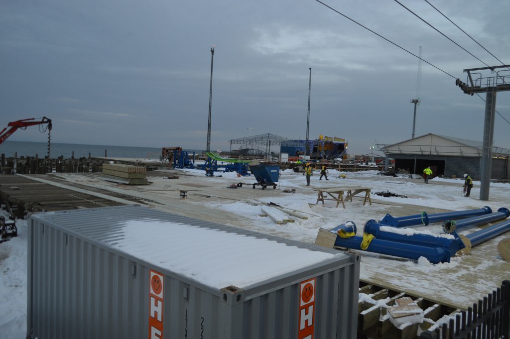 Construction work on the Casino Pier expansion, Jan. 9, 2017. (Photo: Daniel Nee)