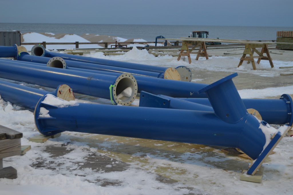 Construction work on the Casino Pier expansion, Jan. 9, 2017. (Photo: Daniel Nee)
