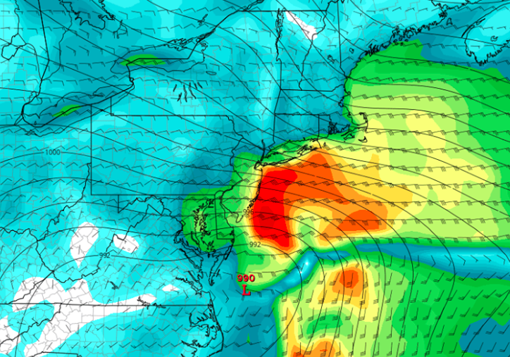 A forecast model showing a coastal storm Jan. 22-23, 2017. (Credit: NWS)