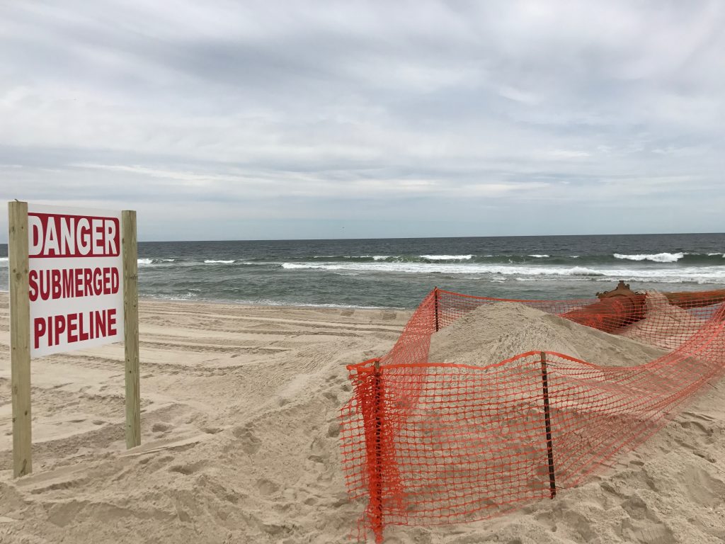 A dredge pipe set up on Ortley Beach, May 11, 2017. (Photo: Daniel Nee)