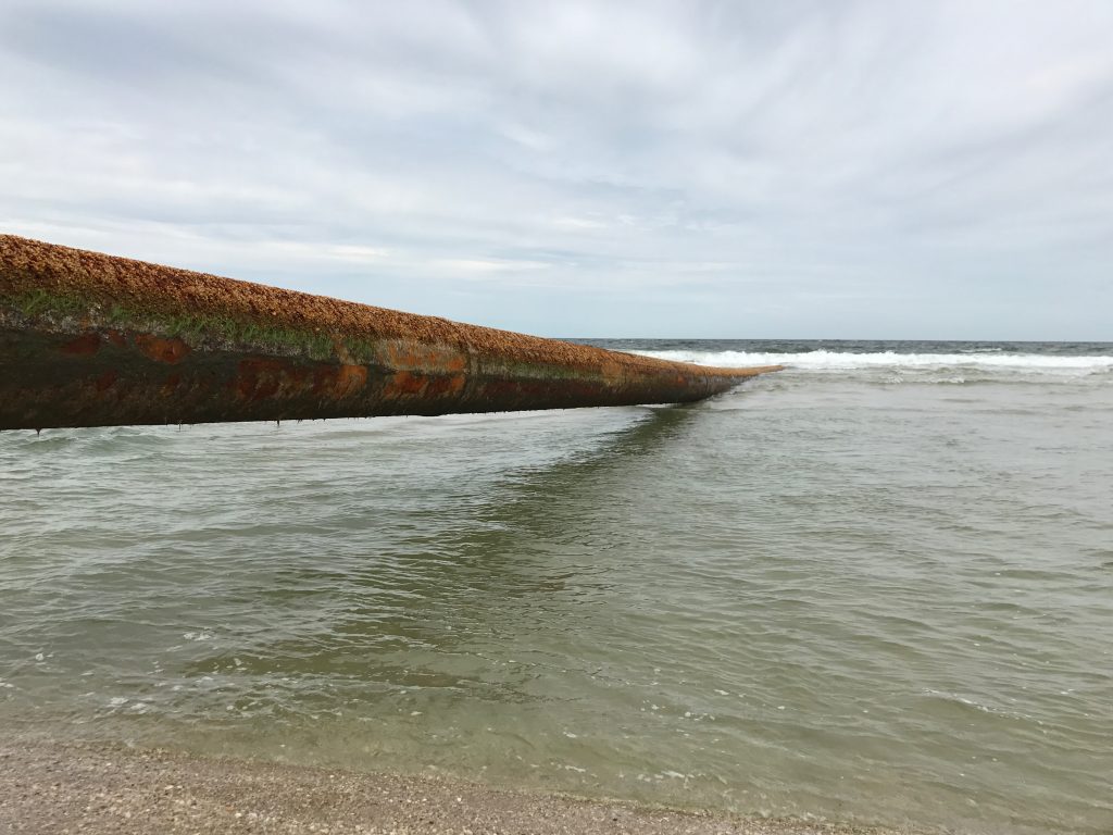 A dredge pipe set up on Ortley Beach, May 11, 2017. (Photo: Daniel Nee)