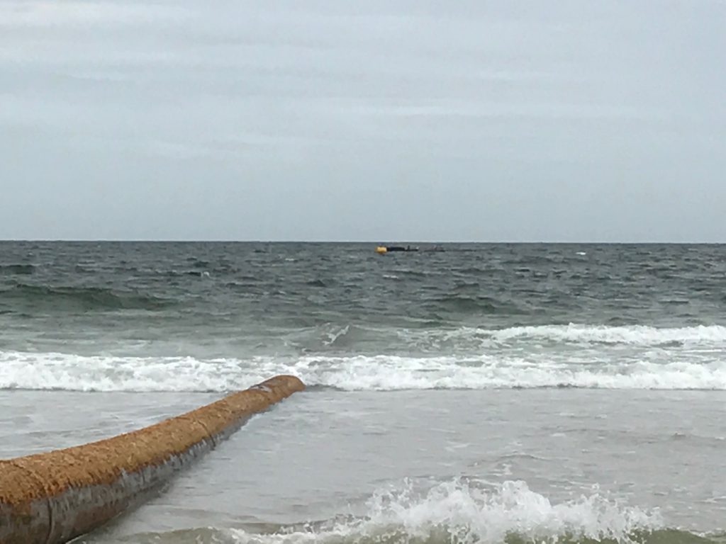 A dredge pipe set up on Ortley Beach, May 11, 2017. (Photo: Daniel Nee)