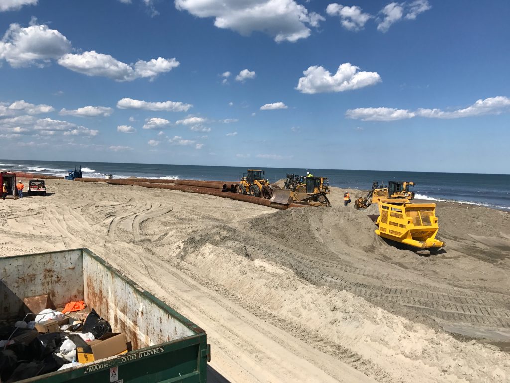 Progress on beach replenishment in Ortley Beach, three days after pumping began, June 1, 2017. (Photo: Daniel Nee)