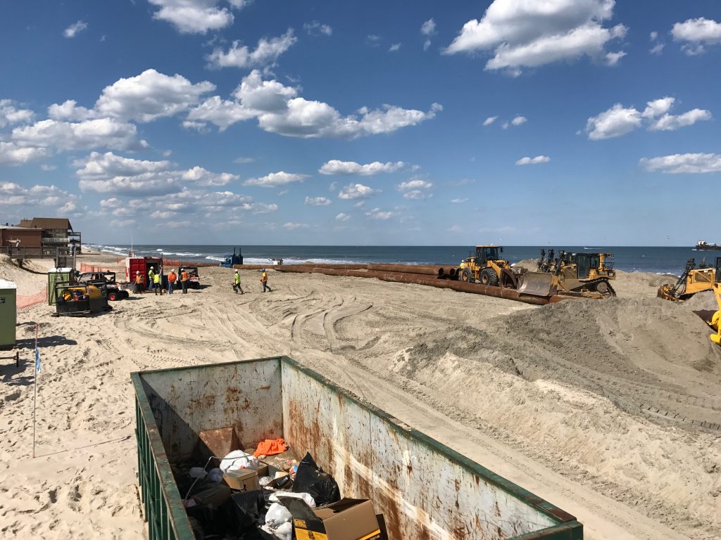Progress on beach replenishment in Ortley Beach, three days after pumping began, June 1, 2017. (Photo: Daniel Nee)