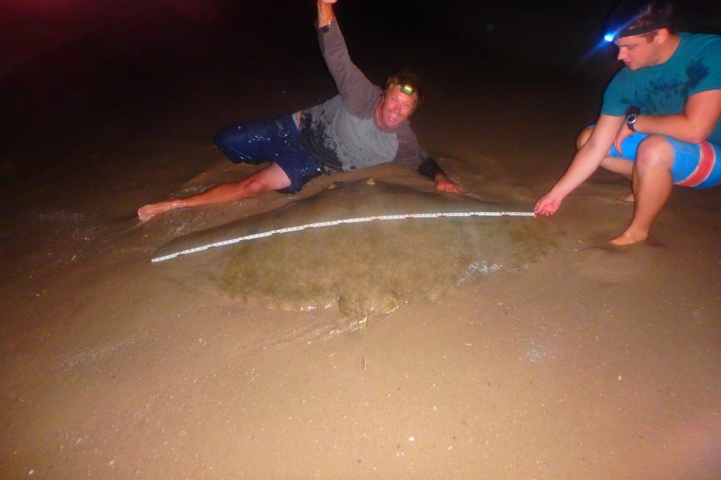 Local angler Nick Honachefsky and his huge butterfly ray he caught Aug. 6, 2017. (Photo: Nick Honachefsky)