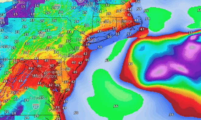 Wind gusts Friday evening, according to the National Weather Service, March 2, 2018. (Credit: NWS)
