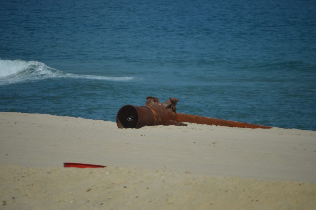A dredge pipe landing at Hiering Avenue in Seaside Heights, June 19, 2018. (Photo: Daniel Nee)
