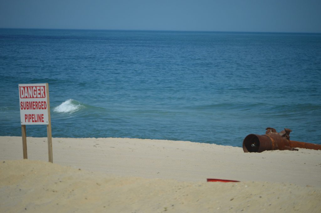 A dredge pipe landing at Hiering Avenue in Seaside Heights, June 19, 2018. (Photo: Daniel Nee)