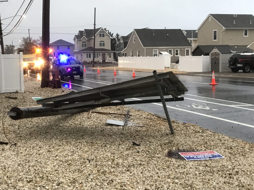 A sign that had fallen on Route 35 in Lavallette, Nov. 26, 2018. (Photo: Daniel Nee)