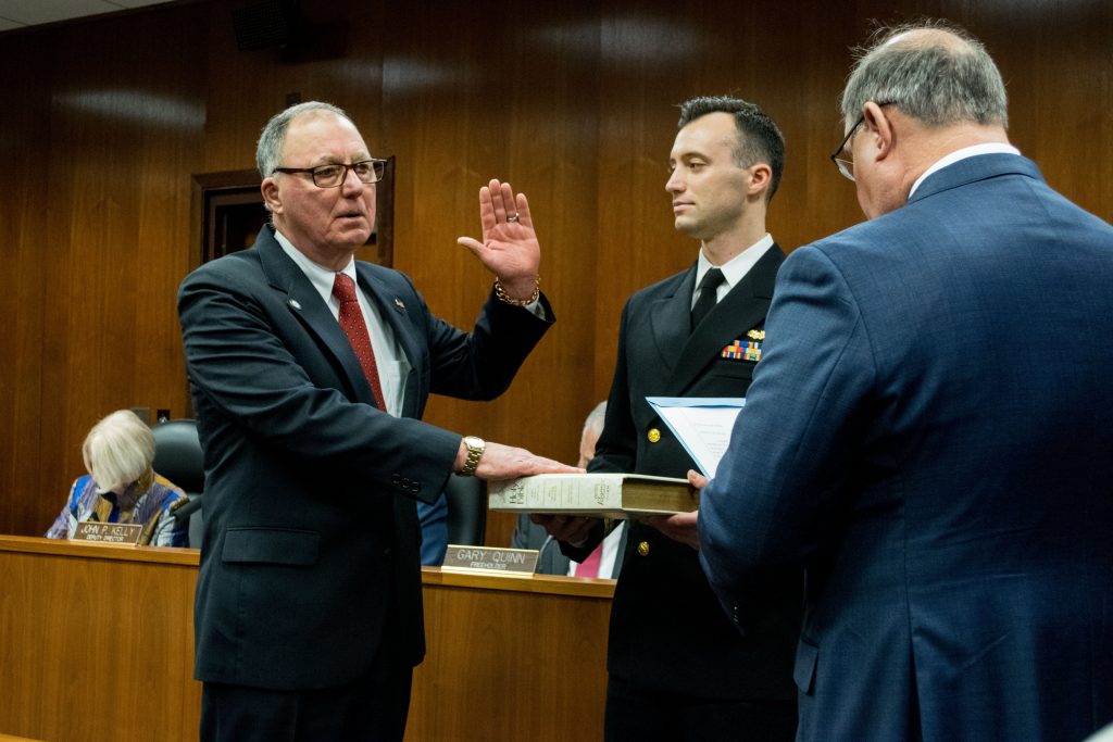 Freeholder Gerry Little takes the oath of office, Jan. 2, 2019. (Photo: Daniel Nee)