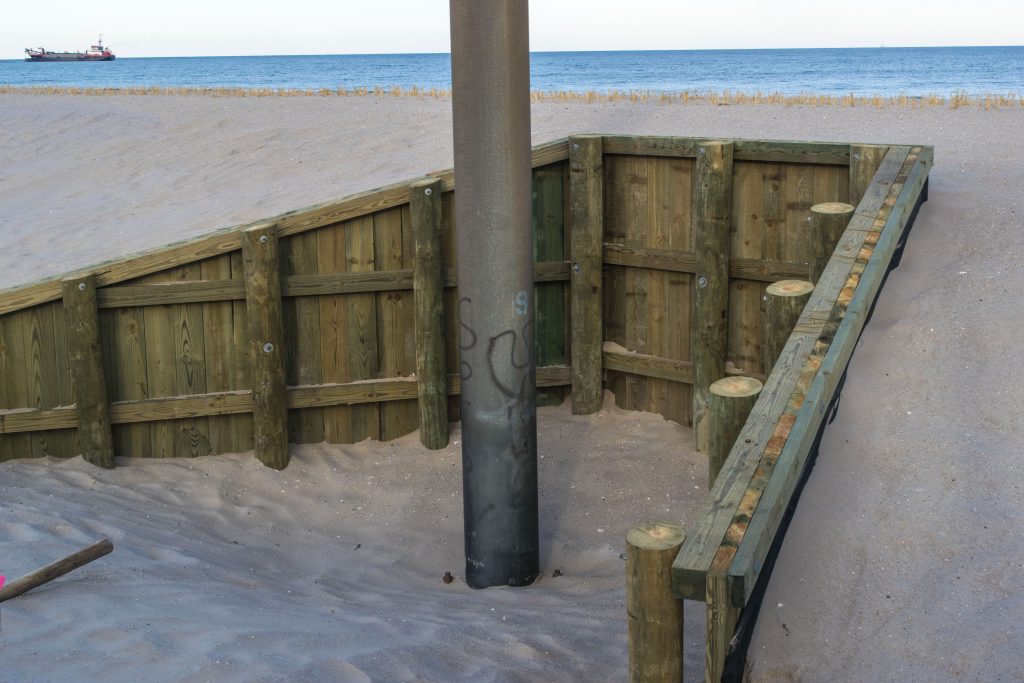 Dune grass plantings and progress on building access on replenished beaches island-wide, Feb. 2019. (Photo: Daniel Nee)