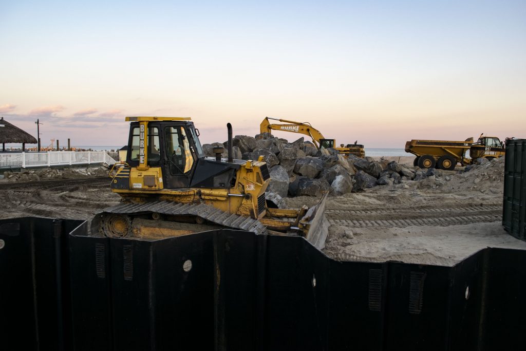 Construction of a sea wall in Point Pleasant Beach, N.J., Jan. 2020