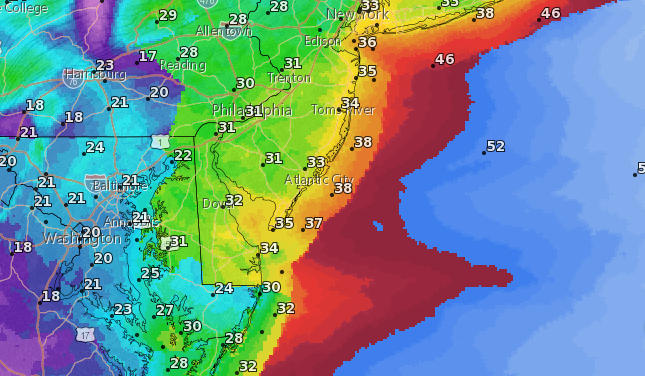 Forecast wind speeds Friday (in knots). (Credit: NWS)