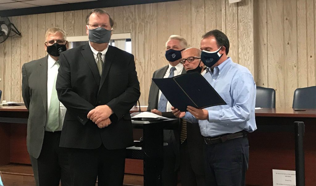 Seaside Heights Police Chief Tommy Boyd accepts a proclamation in his honor, Oct. 2020. (Photo: Daniel Nee)