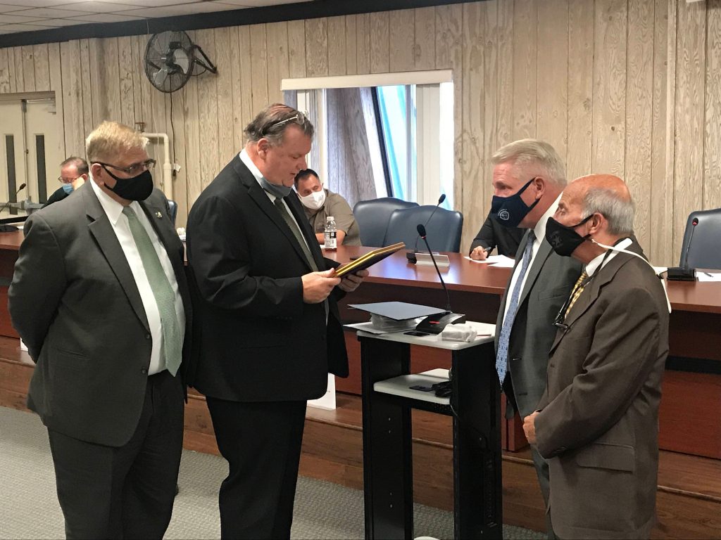 Seaside Heights Police Chief Tommy Boyd accepts a proclamation in his honor, Oct. 2020. (Photo: Daniel Nee)