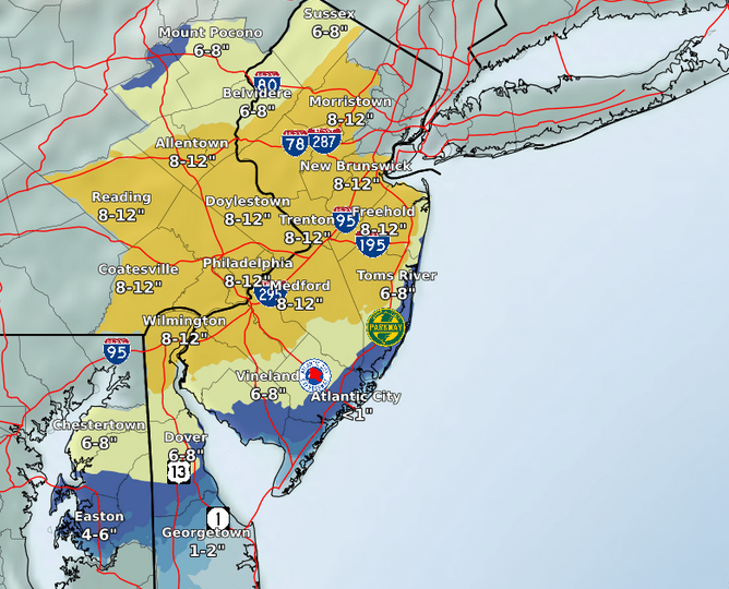 The forecast for the Jan. 31 - Feb. 2, 2021 winter storm. (Credit: NWS)