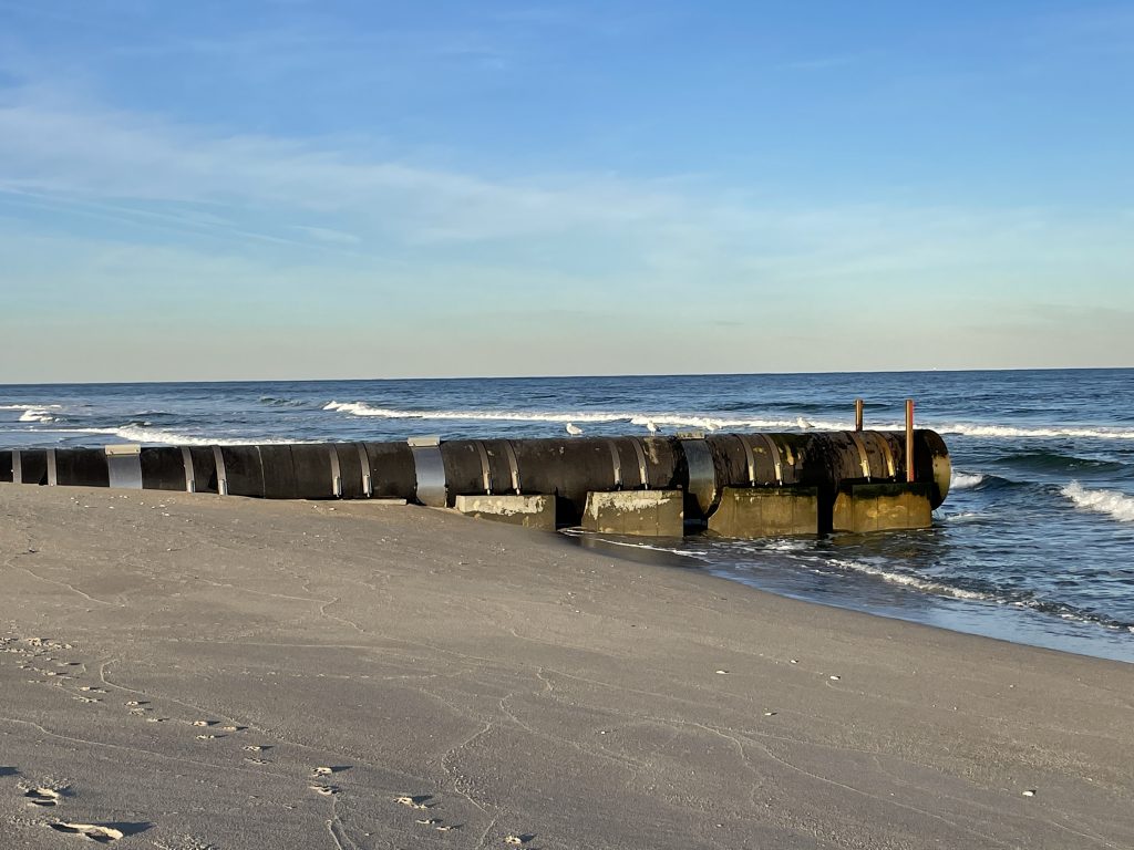 An outfall pipe north of Maryland Avenue in Point Pleasant Beach, exposed from the Feb. 2021 nor'easter. (Photo: Daniel Nee)