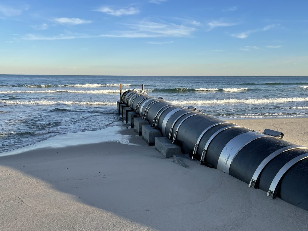 An outfall pipe north of Maryland Avenue in Point Pleasant Beach, exposed from the Feb. 2021 nor'easter. (Photo: Daniel Nee)