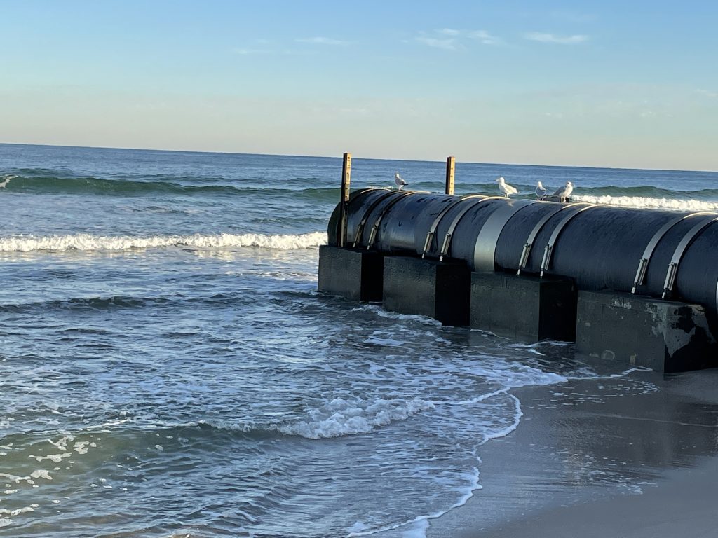 An outfall pipe north of Maryland Avenue in Point Pleasant Beach, exposed from the Feb. 2021 nor'easter. (Photo: Daniel Nee)