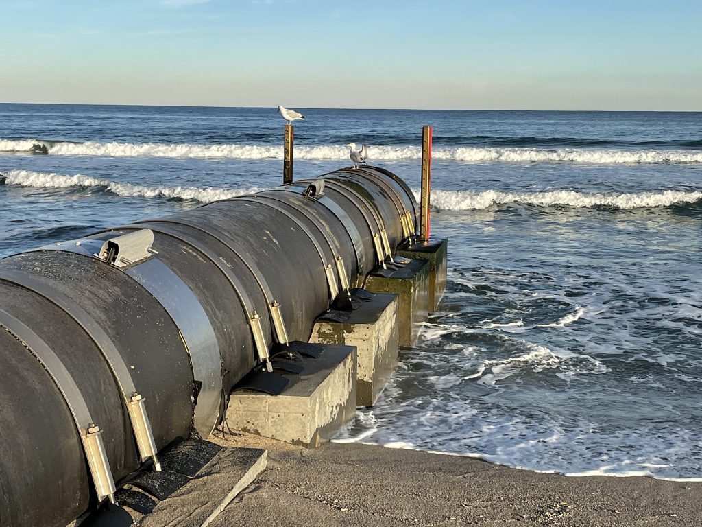 An outfall pipe north of Maryland Avenue in Point Pleasant Beach, exposed from the Feb. 2021 nor'easter. (Photo: Daniel Nee)
