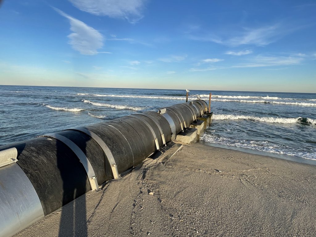 An outfall pipe north of Maryland Avenue in Point Pleasant Beach, exposed from the Feb. 2021 nor'easter. (Photo: Daniel Nee)