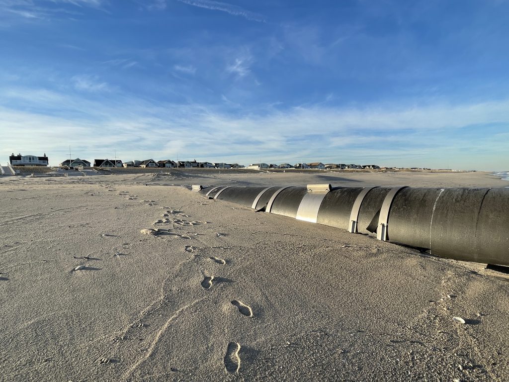 An outfall pipe north of Maryland Avenue in Point Pleasant Beach, exposed from the Feb. 2021 nor'easter. (Photo: Daniel Nee)